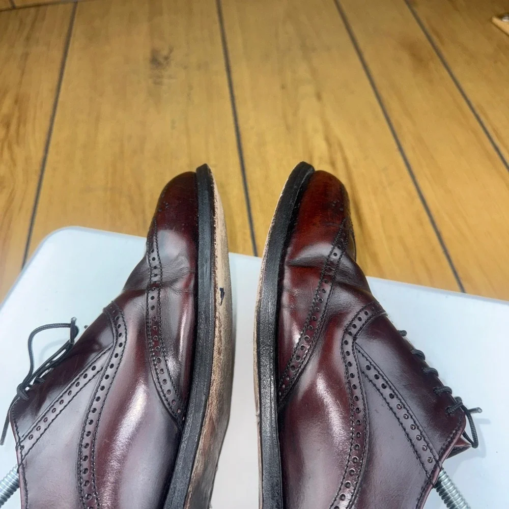 Burgundy Leather Wingtip Oxford Brogue Dress Shoes Mens Lace Up Almond Toe 10
